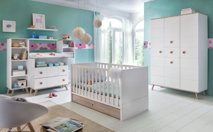 Babyzimmer Filou 8-teilig in Alpinweiß Bett Schrank Wickelkommode 