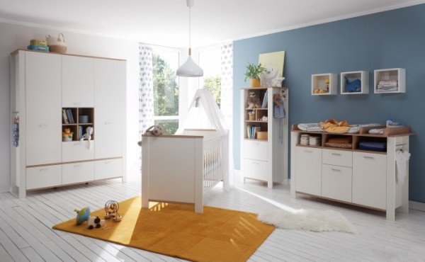 Babyzimmer Adele in Weiß- Asteiche von Mäusbacher 3 teiliges Sparset mit Schrank, Bett mit Lattenros